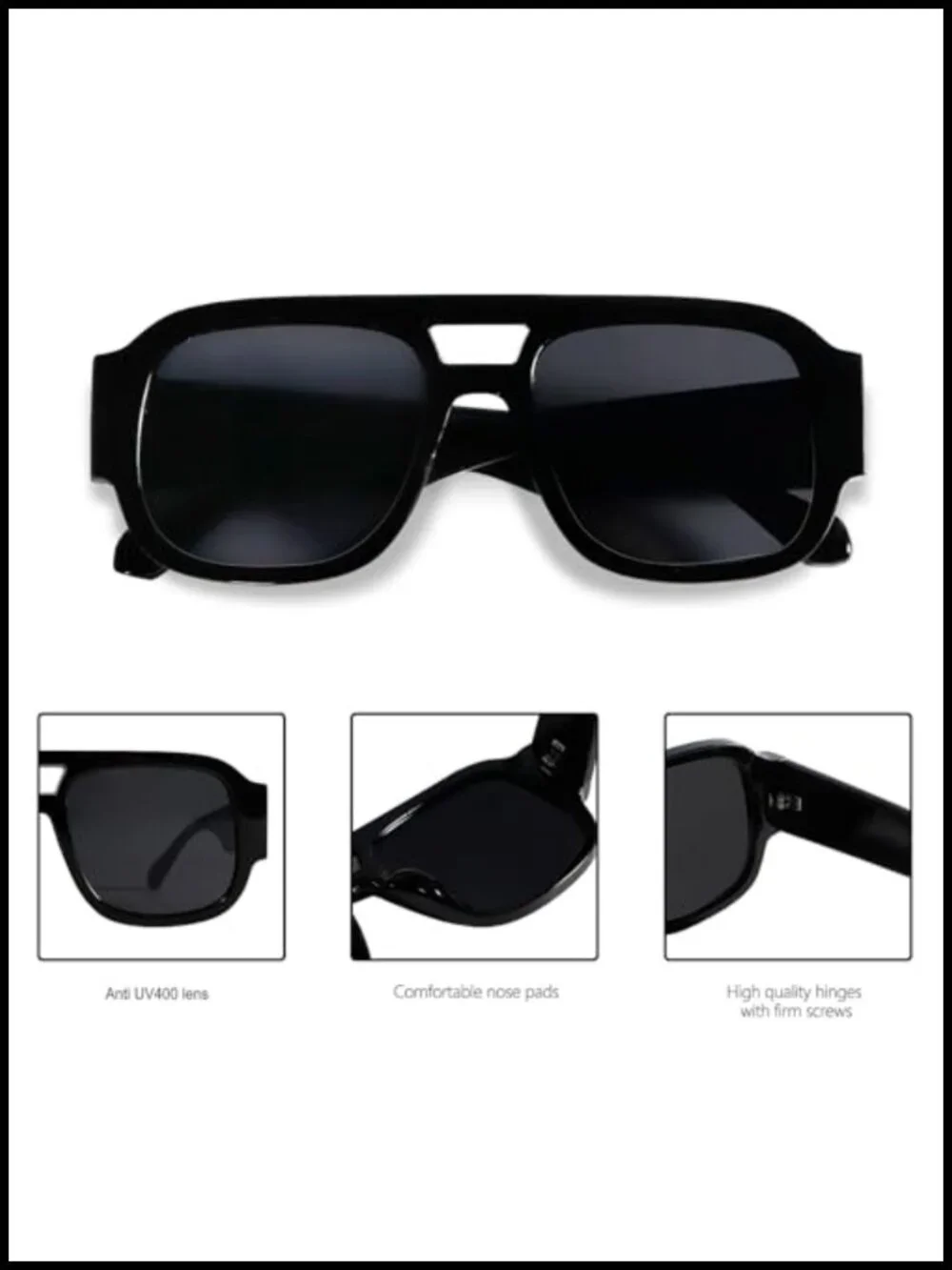 Oversized Aviator Sunglasses Retro Square Double Bridge UV400